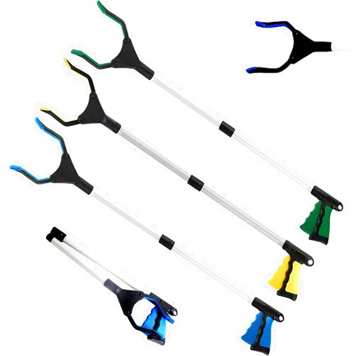 WAWW 3 Pack Grabber Reacher Tool - 32 Inch Foldable Claw for Elderly, Pick Up Stick Grabber, Extra Long Handy Litter Picker, Reaching Assist Trash, Yellow Green Blue