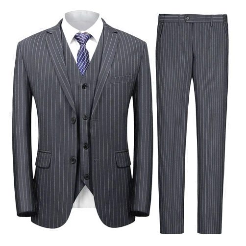 MAGE MALE Men’s Pinstripe 3 Piece Suit Slim Fit Elegant Single Breasted Business Wedding Party Blazer Vest& Pants Set