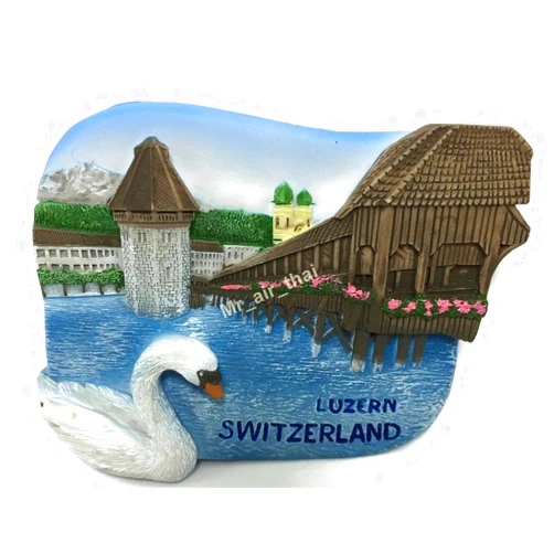 WitnyStore Tiny Kapellbrücke Chapel Bridge in Lucerne or Luzern Switzerland Central Europe Tourist Attractions Resin Refrigerator Magnet Traveler Souvenir Gift Memento 3D Fridge Magnets