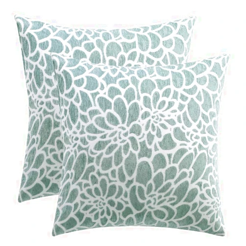 JHKHJYY Throw Pillow Covers Set Flower Cushion Case Covers Double-Sides Embroidered Home Decor Handmade Pillow Shams (Grey-Green, 18x18 inches