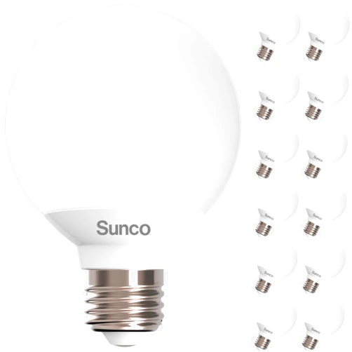 Sunco Lighting Sunco 12 Pack Vanity Globe Light Bulbs G25 LED for Indoor Mirror Living Area, CRI92 6000K Daylight Deluxe, Dimmable 450 Lumens, 6W, E26 Base, Round Frosted Classic Ambient Decorative Bulb