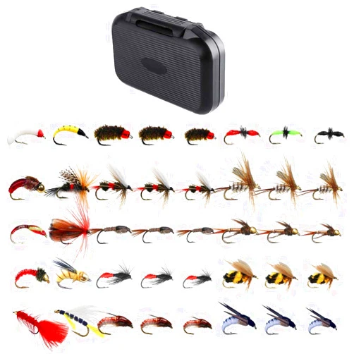 Qievcrme Fly Fishing Flies Kit 40/137pcs Dry/Wet Flies Assortment Nyphms Popper Streamer for Trout Bass Steelhead Fish+ Fly Box