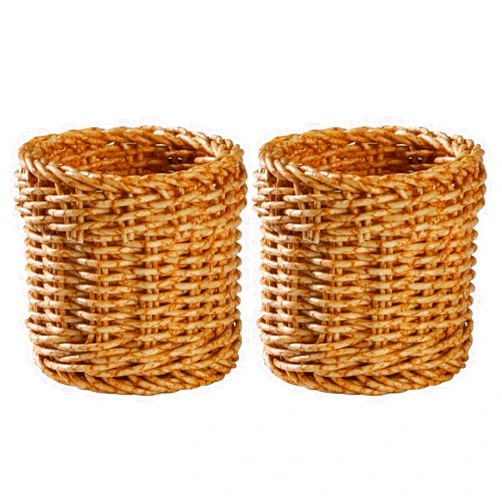 Amosfun Rattan Pencil Holder Wicker Pen Cup Makeup Brushes Holder Home Office Cylinder Desk Organizer Cups 4 x 4 x 3 Inch 2 Pack