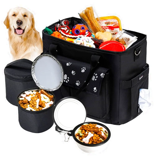 CLAWIST Dog Travel Bag, Airline Approved Dog Bags for Traveling, 2 Dog Food Travel Container and Collapsible Bowls, Weekend Dog Travel Bags for Supplies, Overnight Pet Travel Kit Accessories