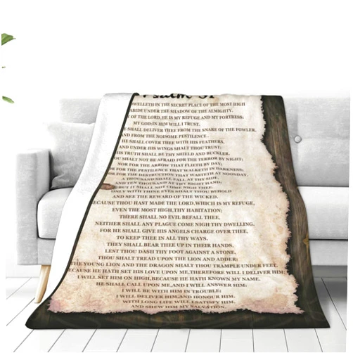 Sweetfox Psalm 91 Blanket Christian Gifts Psalm 91Bible Verse Blanket Religious Faith Catholic Scripture Throw Blanket for Women Men Winter Super Warm Soft Plush Fleece Flannel Blanket for Adult Kids 60