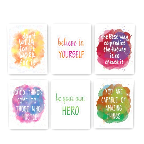 KAIRNE Watercolor Inspirational Quote Art Print,Colorful Motivational Words & Saying Wall Poster Painting,Set Of 6(8