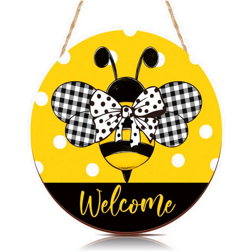 Silipull Bee Wooden Door Signs Welcome Signs Summer Wreath for Front Door Wall Decor Outdoor Wooden Summer Decorations for Home Farmhouse Bee Themed Party Decorations