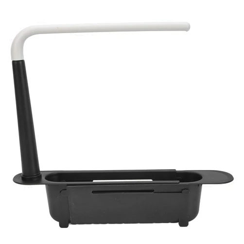 CHEOTIME Telescopic Kitchen Over Sink Organizer with Towel Hanger, 2-in-1 Retractable Sink Drainer with Bracket and Crossbar Adjustable Expandable Sink Caddy Large Capacity for Kitchen Sink(Black)