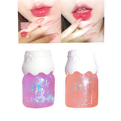Ezyuanchly 2PACK Milk Jar Lip Gloss Moisturizing Lip Oil Gloss Transparent Plumping Lip Gloss For Dry Lip's Nourishing Mirror Water Light (Pink,Purple)