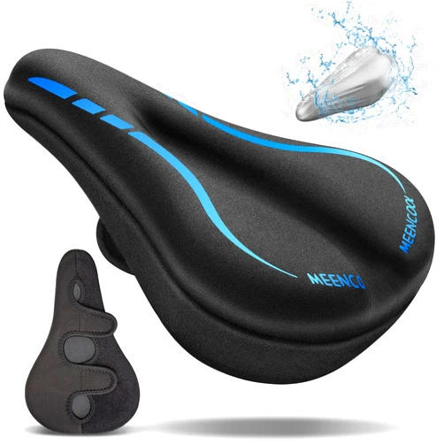 MEENCOOL Bike Seat Cushion - Gel Padded Bike Seat Cover for Men & Women Comfort, Adjustable Velcro Secure Bicycle Seat Cushion Compatible with Peloton, Indoor & Outdoor Bicycle Seat