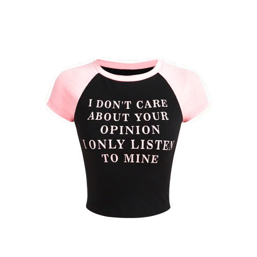 GORGLITTER Women's Colorblock Letter Print Crop Top Tee Raglan Short Sleeve Round Neck Slim Fitted T Shirt
