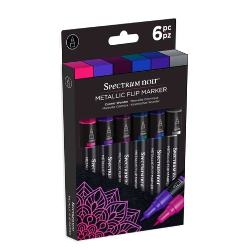 Spectrum Noir SN-MFLI-CWO6 Metallic Waterbased Flip Marker-Pack of 6-Cosmic, Comic Wonder