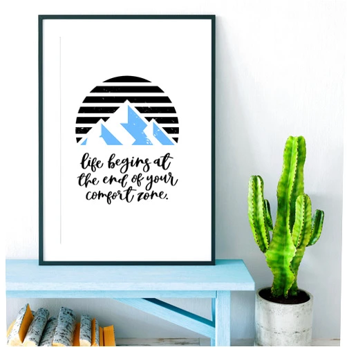 Custom Generic Life Begins At The End Of Your Comfort Zone Print - Quotes - Quote Art - Wall ArtPosters for living room, bedroom, motivational quotes, home decor, White