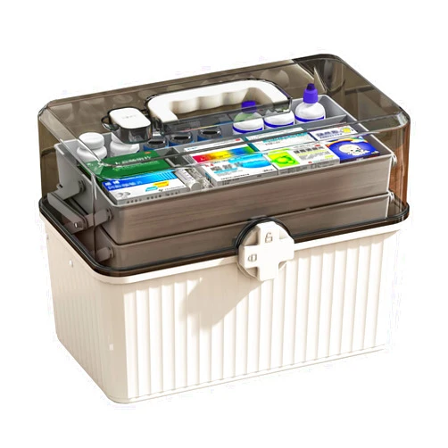 Generic 1 Piece Portable Medicine Box, Large Capacity Multi-Layer Storage Box, dustproof Sorting Box with lid, Household Portable Storage Box with Handle, can Store Medicines, Sundries (White, Extra Large)