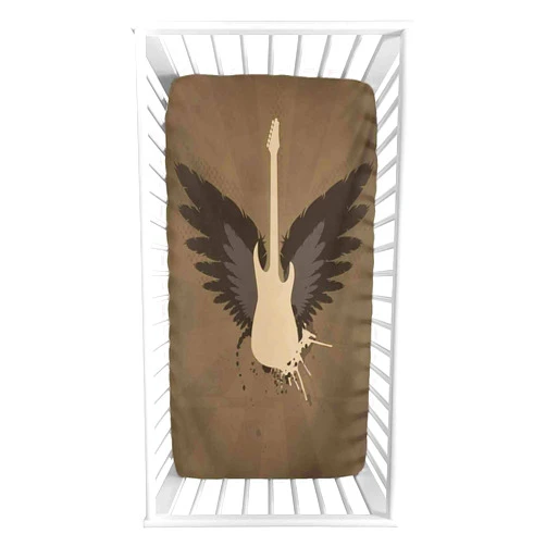 Lyzelre Modern Fitted Crib Sheet,Music Theme Rock Talent Wings Guitar Instrument Art Print Microfiber Silky Soft Toddler Mattress Sheet Fitted,28