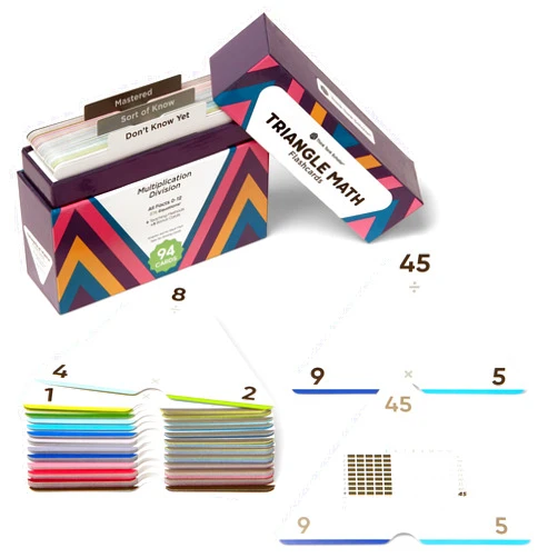 Think Tank Scholar Triangle Multiplication & Division Flash Cards Set (376 Math Equations), All Facts 0-12 - Color Coded, for Kids in 3RD, 4TH, 5TH & 6TH Grade - Has Three Corners