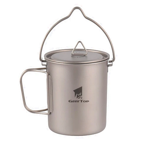 GEERTOP Portable 750ml Titanium Mug Cup Backpacking Ultralight Titanium Cookware Pot with Lid for Outdoor Camping Hiking Hunting 25 Fl Oz