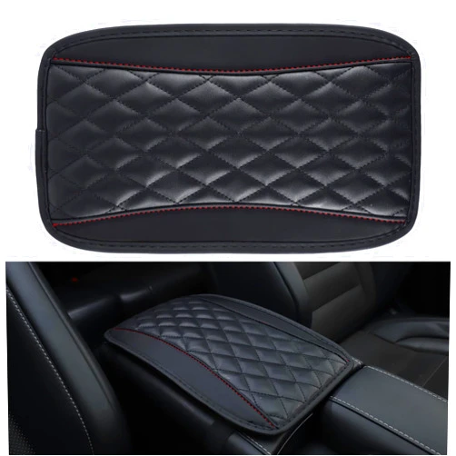 Amiss Car Center Console Cushion Pad, Universal Waterproof Car Armrest Seat Box Cover, Car Interior Accessories, PU Leather Auto Armrest Cover Protector for Most Vehicle, SUV, Car (Black)