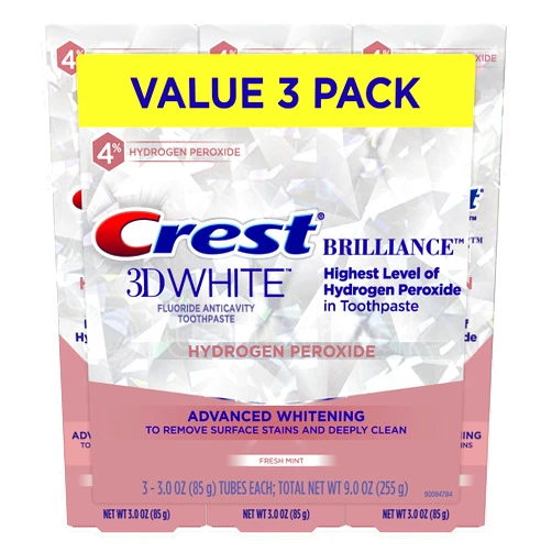 Crest 3D White Brilliance Hydrogen Peroxide Toothpaste with Fluoride, 3 Oz, 3 Count