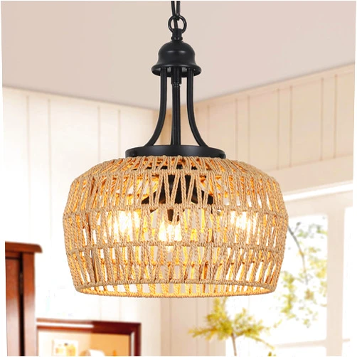 HMVPL Farmhouse Chandelier for Dining Room, 3-Light Boho Rattan Chandelier Light Fixture Ceiling Hanging with Woven Lampshade, Small Wicker Coastal Pendant Light for Kitchen Bedroom Island Hallway
