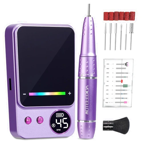 YOKE FELLOW Nail Drill Machine - 45000 RPM Rechargeable Electric Nail File for Acrylic Nail Drill Professional with 16 Drill Bits at Home use
