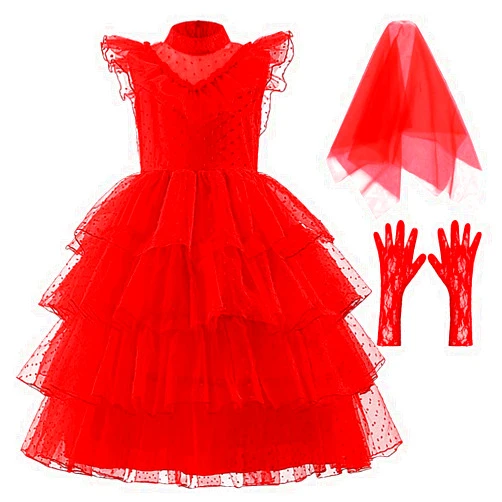 CCJRLM Lydia Deetz Costume for Girls Halloween Costumes ghost red bride dress Up Kids Christmas Party Cosplay 4-14Y