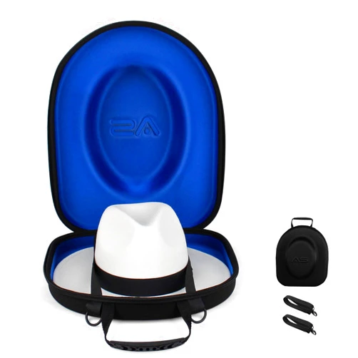 Anysiny Hat Box for Travel-Crush Proof Hat Travel Case for Fedora Hats Holder Storage Box Organizer Cap Carrier with Adjustable Carry Strap (Fedora-Black Blue, Medium-Fedora Hat Case)