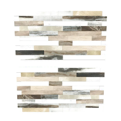 KASARO 20-Sheets Peel and Stick Backsplash Tile for Kitchen, Marble Brown White with Vintage Gold Embellished Stripes Tiles, Self Adhesive PVC Mosaic Wall Tile Decorative for Bathroom, Fireplace, RV