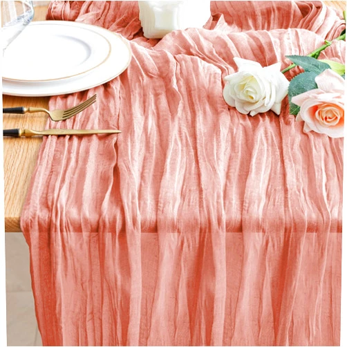 Wokceer Cheesecloth Table Runner 10FT Dark Rose Boho Gauze Fall Thanksgiving Cheese Cloth Table Runner for Party Long Rustic Sheer Table Runners for Baby Bridal Shower Wedding Easter Table