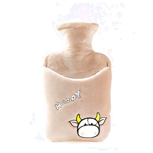ORTOLY ASUMUI Small Hot Water Bottle with Cow Soft Flannel Cover 750ML Hot Water Bag Classic Hot Pack for Hot Compress and Cold Therapy Warm (Brown)