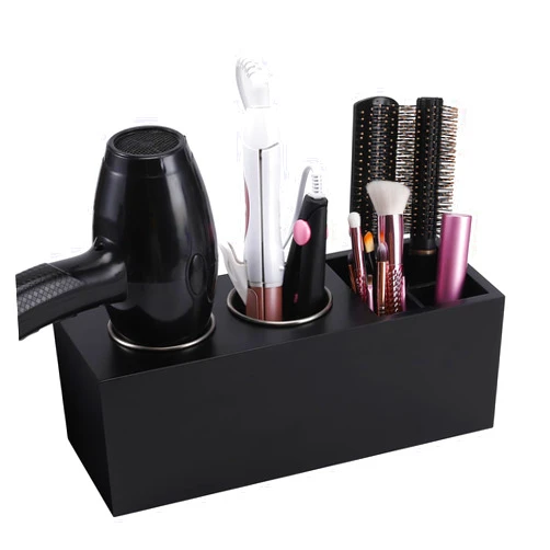 RAIKEDR Hair Dryer Countertop Holder, Hair Tool Organizer Wall Mount, Blow Dryer Holder Cabinet Door Organizer, Bathroom Countertop Blow Dryer Holder and Curling Iron Holder (Cedar Wood, Black)