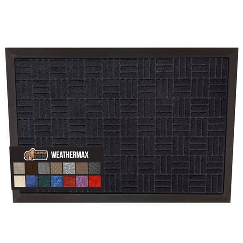 Gorilla Grip 100% Waterproof All-Season WeatherMax Doormat, 23x35, Durable Natural Rubber, Stain and Fade Resistant, Low Profile, Indoor Outdoor Door Mats, Easy Clean Patio Entrance Mat, Midnight Maze