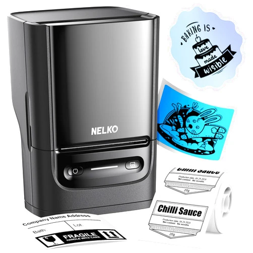 Nelko Label Maker Machine with Tape, PM220 Bluethooth Label Printer, Portable Thermal Printer for Small Business, Address, Logo, Clothing, Mailing, Sticker Printer for Phones & PC, Black