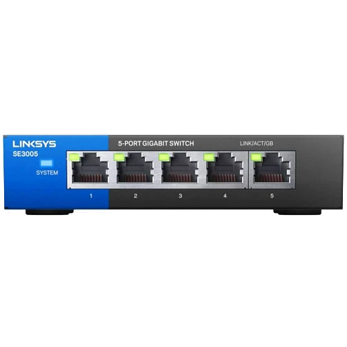 Linksys SE3005: 5-Port Gigabit Ethernet Unmanaged Switch, Computer Network, Auto-Sensing Ports Maximize Data Flow for up to 1,000 Mbps (Black, Blue)