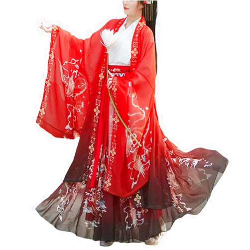 Generic Women's Chinese Hanfu Long Cloak Phoenix Print Wide Sleeve Open Front Cardigan Flowy Hanfu Robe Wei Jin Dynasty Costume