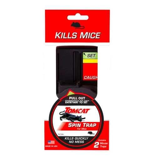 Tomcat Spin Trap for Mice, Fully Enclosed Mouse Trap Provides a Quick, No-Mess Kill, 2 Traps