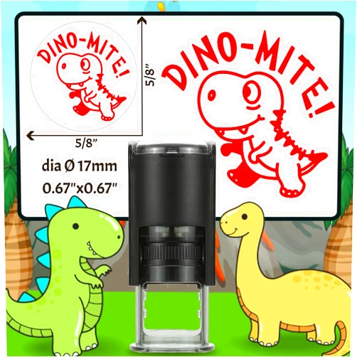 Idealiveny Self Inking Dino-Mite Stamp for Teachers Round Stamps for Classroom Grading Teacher Dynamite Stamps for Classroom Supplies Dinosaur Teacher Recognition Self Inking Rubber Stamp(Dino Mite!)