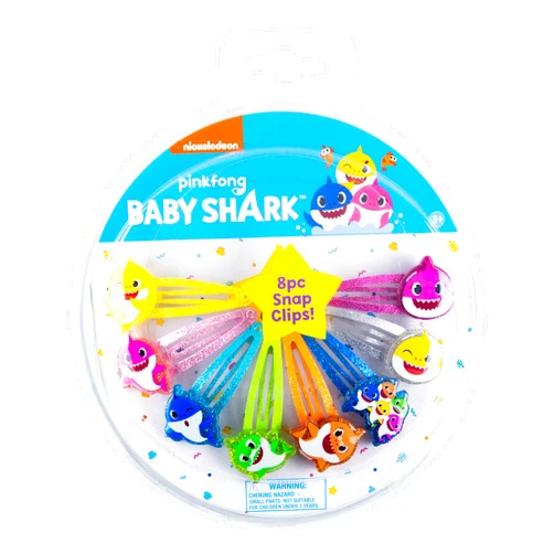 LUV HER Baby Shark Kids Hair Clips for Girls Snap Clips 8 Pack Multi Color Ages 3+