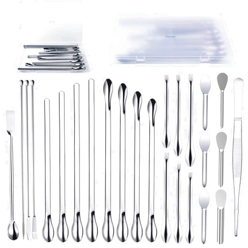 Foosi 25 Pcs Stainless Steel Lab Spatula Micro Scoop Set Laboratory Tiny Mixing Spatula with Tweezers Long Sampling Spoon for Powders Gel Cap Capsule Filler (25Pcs)