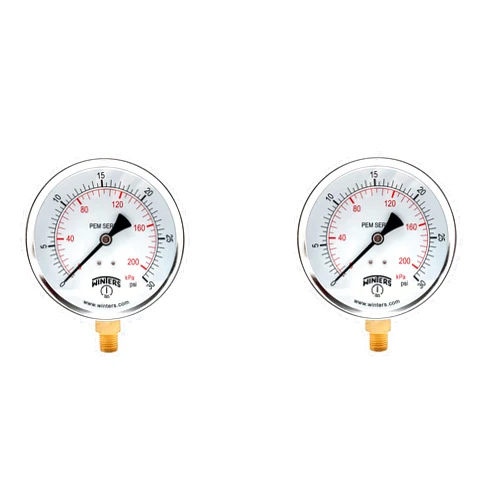 Winters Instruments - PEM221 -221 PEM Series Steel Dual Scale Economical All Purpose Pressure Gauge with Brass Internals, 0-30 psi/kpa, 4