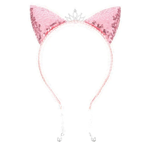 WOFASHPURET Cat Ears Headbands for Girls, Shine Sequin Crown Hair Hoop, Cat Ear Hairband Hair Accessories for Women Gril Dresses Party Decoration
