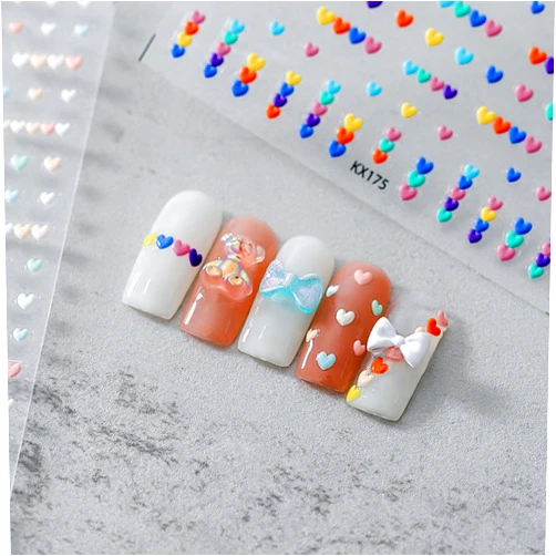 FRUZJAY Colorful Heart Nail Art Stickers Decals Valentine’s Day Heart Nail Art Decals 5D Embossed Nail Stickers Cute Heart-Shaped Nail Decals Self-Adhesive Nail Supplies for Women DIY Acrylic Nail Decoration