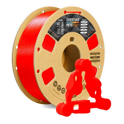 OVERTURE PETG Filament 1.75mm, 3D Printer Filament, 1kg Filament (2.2lbs), Dimensional Accuracy Probability +/- 0.02 mm, Fit Most FDM Printers (Red)