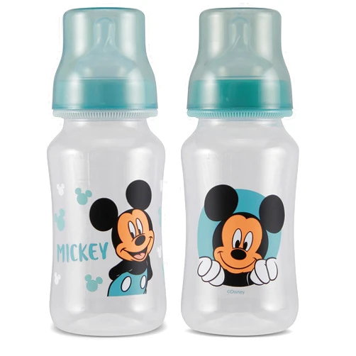 Disney Mickey Mouse Baby Bottles 11 oz for Boys or Girls | 2 Pack of Infant Hourglass Shaped Bottles with Cover for Newborns and All Babies | BPA-Free Plastic Baby Bottle for Baby Shower