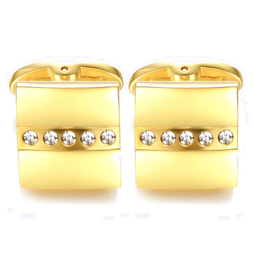 HONEY BEAR Gold Square Crystal Cufflinks for Mens Shirt Wedding Gift