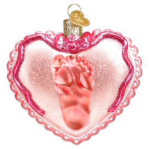 Old World Christmas Ornaments Baby Girl's Footprint Glass Blown Ornaments for Christmas Tree