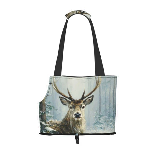 FireDeer Majestic Deer Snow-Covered Forest Pet Sling Carrier for Small Dog Cats Puppy Portable Tote Bag Pouch for Outdoor Travel Hiking