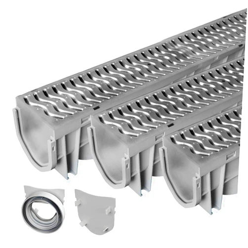 Source 1 Drainage Trench & Driveway Channel Drain with Galvanized Steel Grate - 3 Pack