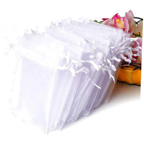 Hopttreely 100PCS Premium Sheer Organza Bags, White Wedding Favor Bags, 4x4.72 Jewelry Gift Bags for Party, Jewelry, Christmas, Festival, Bathroom Soaps, Makeup Organza, Wrapping Supplie