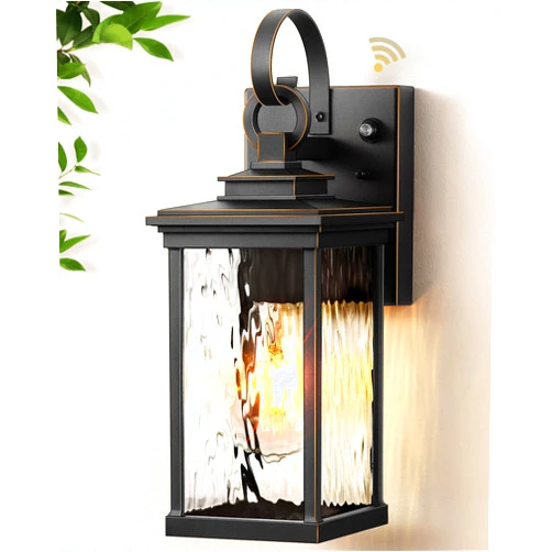 VIANIS Dusk to Dawn Outdoor Wall Lantern, Black Exterior Light Fixtures, Porch Light Wall Mount Lamps Outside Wall Lights for House, Garage Lights Outdoor Wall Sconce Lanterns with Water Ripple Glass